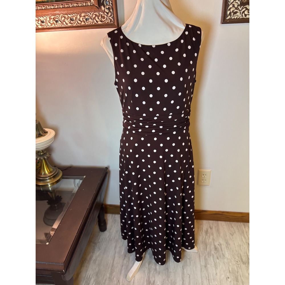 Y2K‎ Jessica Howard Dress Brown White Polka Dot Sleeveless Midi Career Casual - Picture 8 of 16